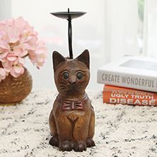 芒果木烛台-猫