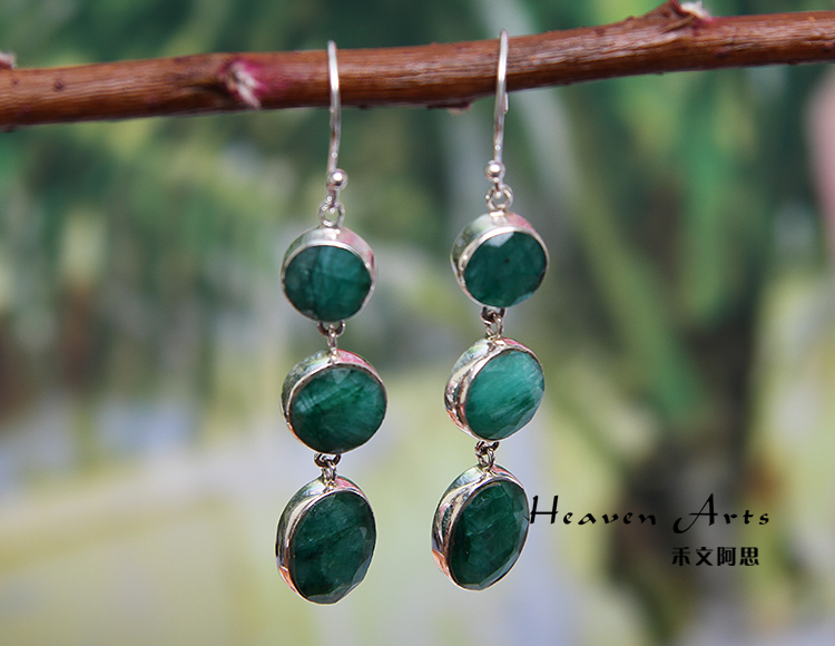 灵娑-嵌绿宝石银耳环 - 耳饰 - 宝石银饰,Heaven