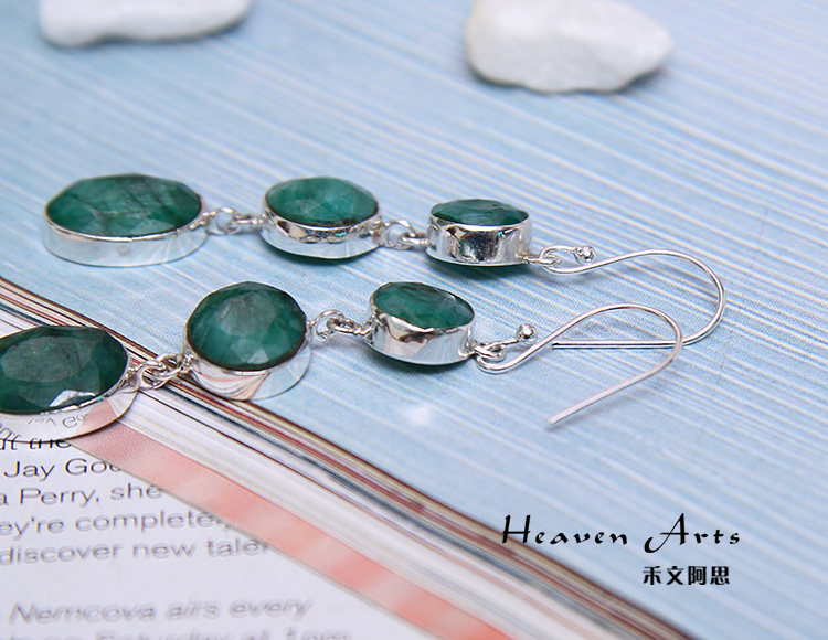 灵娑-嵌绿宝石银耳环 - 耳饰 - 宝石银饰,Heaven