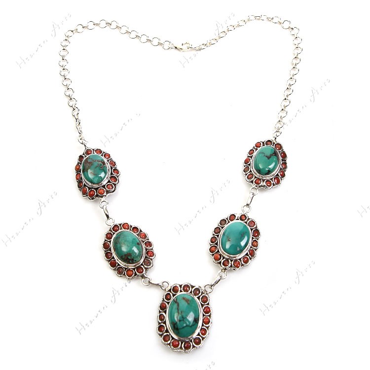 嵌绿松石银项链+-+项链