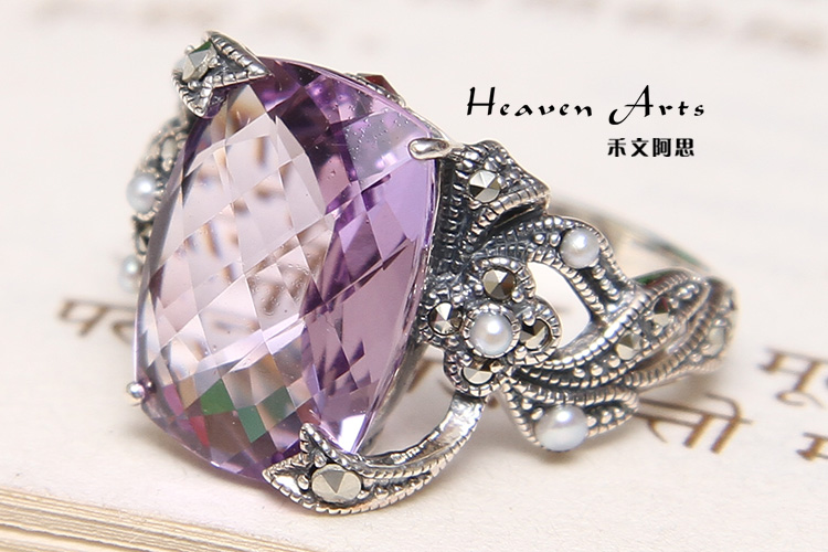 嵌紫水晶银戒指 - 戒指 - 宝石银饰,HeavenArts 禾文阿思异域风情手工精品专卖店