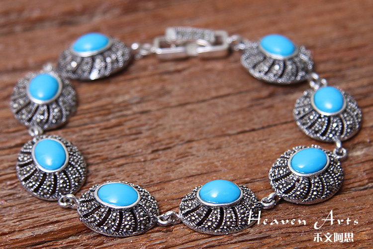 嵌绿松石银手链