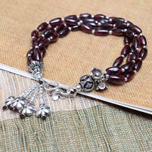 串红石榴石银手链