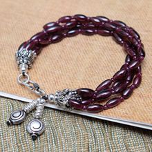 串红石榴石银手链