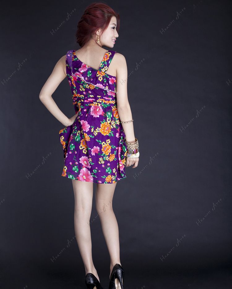 斜肩钉珠连衣裙+-+裙子