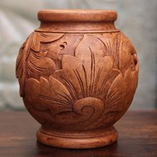 菩提木精雕花瓶-落红十渡**14.5cm