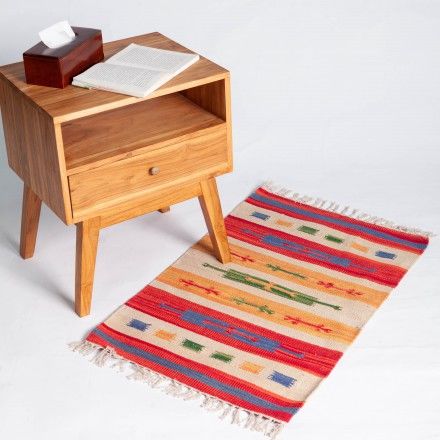 印度多用彩色棉编织地毯瑜伽垫桌旗搭毯(90*60cm)